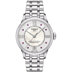 Buy Shop Tissot Chemin Des Tourelles Powermatic 80 Rubies Mother of Pearl Dial Silver Steel Strap Watch For Women - T099.207.11.113.00 USA Online