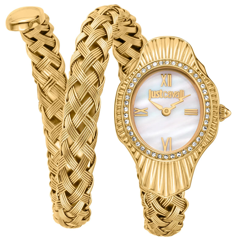 Buy Shop Just Cavalli Twined Mother of Pearl Dial Gold Steel Strap Watch for Women - JC1L305M0045 USA Online