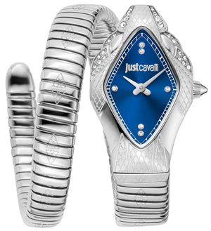 Buy Shop Just Cavalli Ferocious Blue Dial Silver Steel Strap Watch for Women - JC1L306M0015 USA Online
