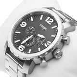 Buy Shop Fossil Nate Chronograph Black Dial Silver Steel Strap Watch for Men - JR1353 USA Online