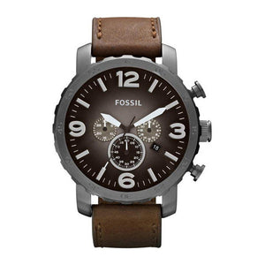 Buy Shop Fossil Nate Chronograph Grey Dial Brown Leather Strap Watch for Men - JR1424 USA Online