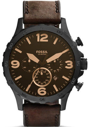 Buy Shop Fossil Nate Chronograph Brown Dial Brown Leather Strap Watch for Men - JR1487 USA Online