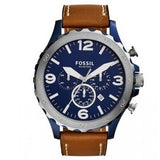 Buy Shop Fossil Nate Chronograph Navy Blue Dial Brown Leather Strap Watch for Men - JR1504 USA Online