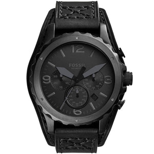 Buy Shop Fossil Nate Chronograph Black Dial Black Leather Strap Watch for Men - JR1510 USA Online