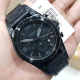 Buy Shop Fossil Nate Chronograph Black Dial Black Leather Strap Watch for Men - JR1510 USA Online