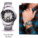 Buy Shop Fossil Grant Skeleton Black Dial Silver Steel Strap Watch for Men - ME3055 USA Online