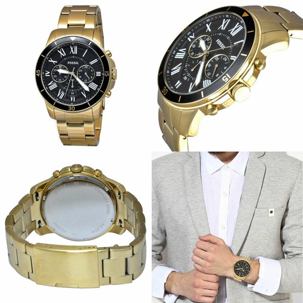 Buy Shop Fossil Inscription Automatic Black Dial Gold Steel Strap Watch for Men - FS5267 USA Online