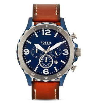Buy Shop Fossil Nate Chronograph Navy Blue Dial Brown Leather Strap Watch for Men - JR1504 USA Online