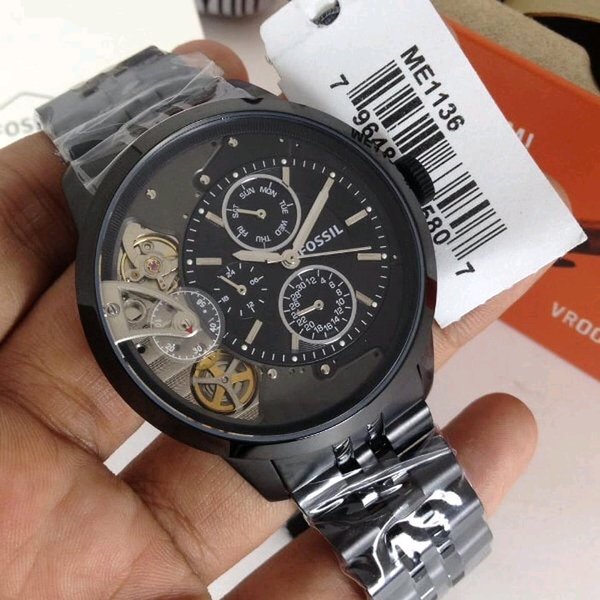 Buy Shop Fossil Townsman Mechanical Black Dial Black Steel Strap Watch for Men - ME1136 USA Online