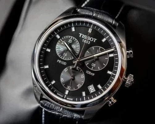 Buy Shop Tissot PR 100 Chronograph Black Dial Black Leather Strap Watch For Men - T101.417.16.051.00 USA Online