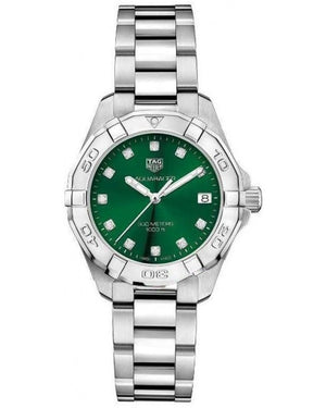 Buy Shop Tag Heuer Aquaracer Diamonds Emerald Green Dial Silver Steel Strap Watch for Women - WBD1316.BA0740 USA Online