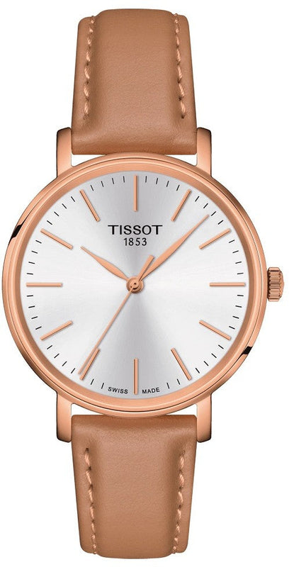 Buy Shop Tissot Everytime Lady Silver Dial Brown Leather Strap Watch for Women - T143.210.36.011.00 USA Online