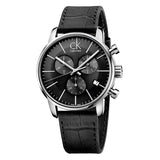 Calvin Klein City Chronograph Black Dial Black Leather Strap Watch for Men - K2G271C3