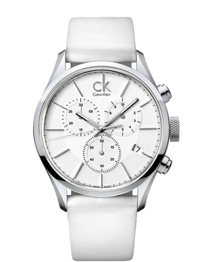 Buy Shop Calvin Klein Masculine Chronograph White Dial White Leather Strap Watch for Men - K2H27101 USA Online
