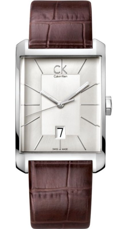 Buy Shop Calvin Klein Window Silver Dial Brown Leather Strap Watch for Men - K2M21126 USA Online