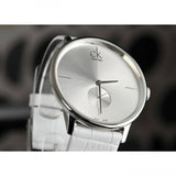 Calvin Klein Accent Silver Dial White Leather Strap Watch for Women - K2Y211K6