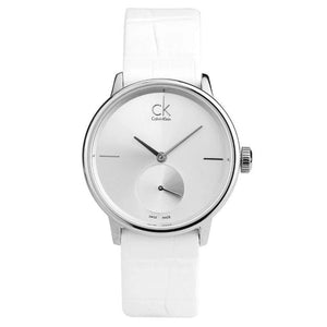 Buy Shop Calvin Klein Accent Silver Dial White Leather Strap Watch for Women - K2Y231K6 USA Online
