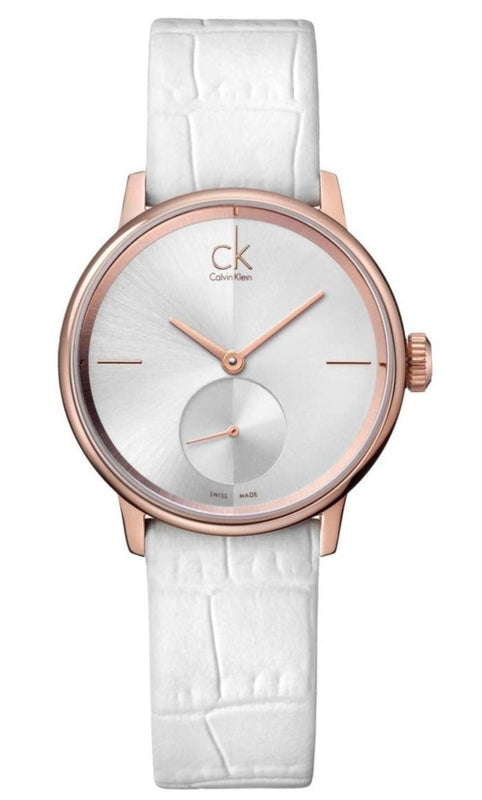 Buy Shop Calvin Klein Accent Silver Dial White Leather Strap Watch for Women - K2Y236K6 USA Online