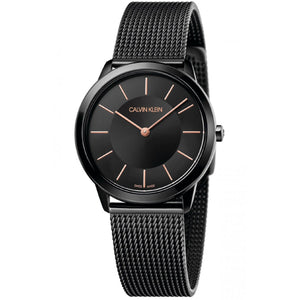 Buy Shop Calvin Klein Minimal Black Dial Black Mesh Bracelet Watch for Women - K3M22421 USA Online