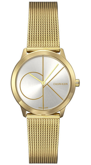 Buy Shop Calvin Klein Minimal Silver Dial Gold Mesh Bracelet Watch for Women - K3M22526 USA Online