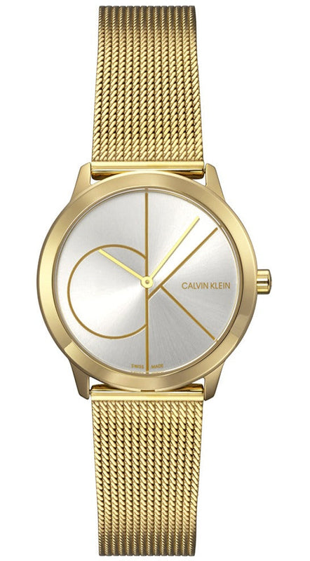 Buy Shop Calvin Klein Minimal Silver Dial Gold Mesh Bracelet Watch for Women - K3M22526 USA Online
