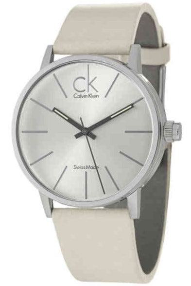 Buy Shop Calvin Klein Post Minimal Silver Dial White Leather Strap Watch for Men - K7621126 USA Online