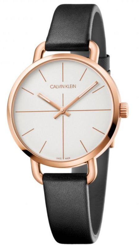 Buy Shop Calvin Klein Even White Dial Black Leather Strap Watch for Women - K7B236C6 USA Online