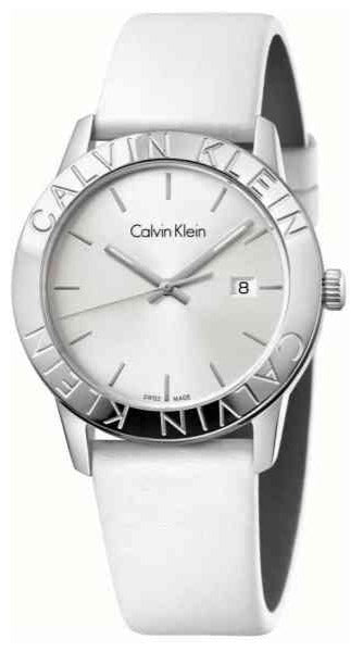 Buy Shop Calvin Klein Steady Silver Dial White Leather Strap Watch for Women - K7Q211L6 USA Online
