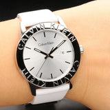 Buy Shop Calvin Klein Steady Silver Dial White Leather Strap Watch for Women - K7Q211L6 USA Online