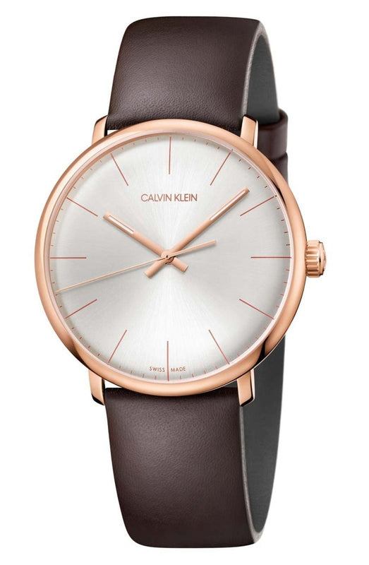 Buy Shop Calvin Klein High Noon Silver Dial Brown Leather Strap Watch for Men - K8M216G6 USA Online