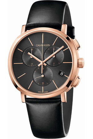 Buy Shop Calvin Klein Posh Grey Dial Black Leather Strap Watch for Men - K8Q376C3 USA Online