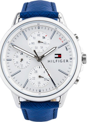 Buy Shop Tommy Hilfiger Carly Silver Dial Blue Leather Strap Watch for Women - 1781791 USA Online