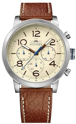 Buy Shop Tommy Hilfiger Jake Multifunction White Dial Brown Leather Strap Watch for Men - 1791230 USA Online