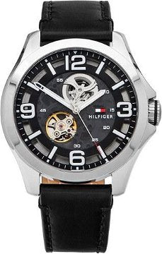 Buy Shop Tommy Hilfiger Bruce Analog Black Dial Black Leather Strap Watch for Men - 1791279 USA Online