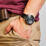Buy Shop Tommy Hilfiger Deacan Grey Dial Black Leather Strap Watch for Men - 1791548 USA Online