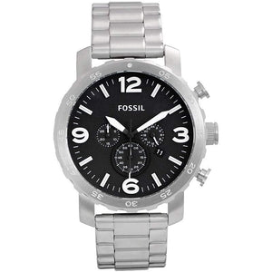 Buy Shop Fossil Nate Chronograph Black Dial Silver Steel Strap Watch for Men - JR1353 USA Online