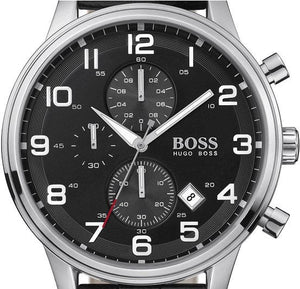 Buy Shop Hugo Boss Aeroliner Chronograph Black Dial Black Leather Strap Watch For Men - 1512448 USA Online