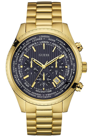 Buy Shop Guess Multifunction Black Dial Gold Steel Strap Watch for Men - W0602G1 USA Online