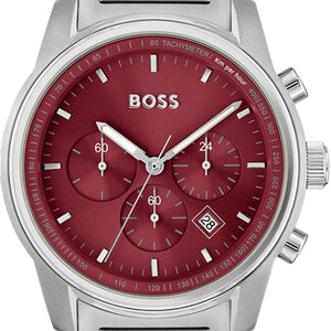 Buy Shop Hugo Boss Trace Chronograph Red Dial Silver Steel Strap Watch For Men - 1514004 USA Online
