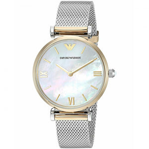 Buy Shop Emporio Armani Gianni T Bar Mother of Pearl Dial Silver Mesh Bracelet Watch For Women - AR2068 USA Online