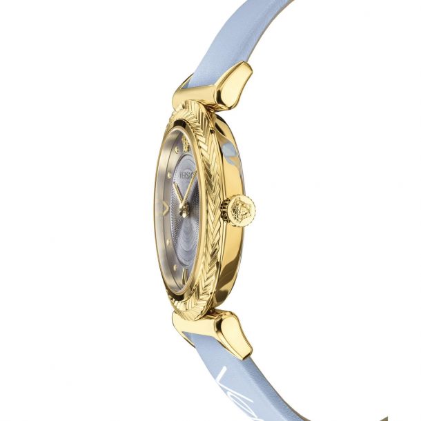 Buy Shop Versace V-Motif Grey Dial Blue Leather Strap Watch for Women - VERE00318 USA Online