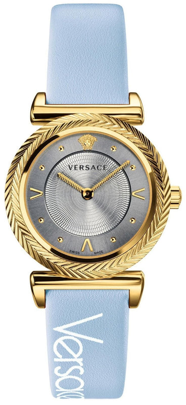 Buy Shop Versace V-Motif Grey Dial Blue Leather Strap Watch for Women - VERE00318 USA Online