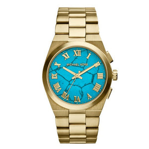 Buy Shop Michael Kors Channing Turquoise Dial Gold Steel Strap Watch For Women - MK5894 USA Online