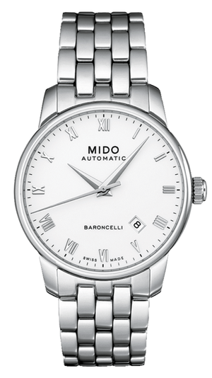 Mido Baroncelli II Automatic White Dial Silver Steel Strap Watch For Men - M8600.4.26.1