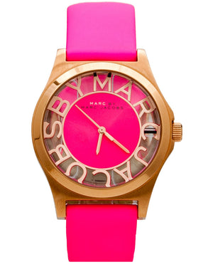 Buy Shop Marc Jacobs Henry Skeleton Pink Dial Pink Leather Strap Watch for Women - MBM1243 USA Online
