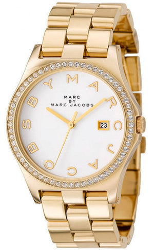Buy Shop Marc Jacobs Henry Diamonds White Dial Gold Steel Strap Watch for Women - MBM3045 USA Online