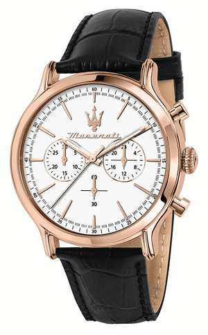 Maserati Epoca Chronograph White Dial Black Leather Strap Watch For Men - R8871618016
