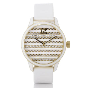 Buy Shop Marc Jacobs Lidia Stripe White Dial White Leather Strap Watch for Women - MBM1164 USA Online