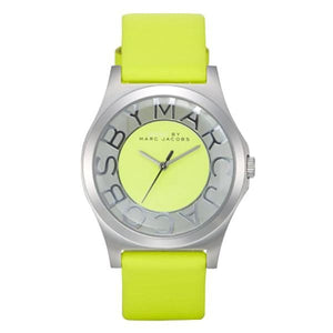 Buy Shop Marc Jacobs Henry Skeleton Neon Yellow Dial Yellow Leather Strap Watch for Women - MBM1242 USA Online