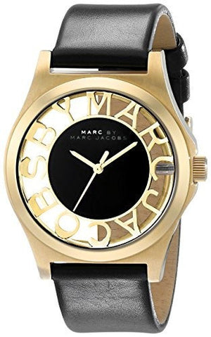 Buy Shop Marc Jacobs Henry Skeleton Black Dial Black Leather Strap Watch for Women - MBM1246 USA Online